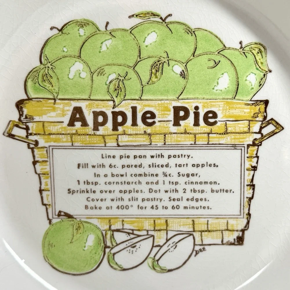 Vintage Apple Pie Recipe Pie Plate DEE Signed 10.25